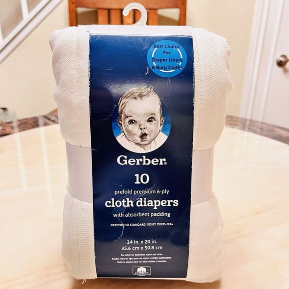 6-PLY Thick Gerber Cloth Diapers Birdseye PreFold 14" x 20" White 10 Count New - Picture 1 of 6